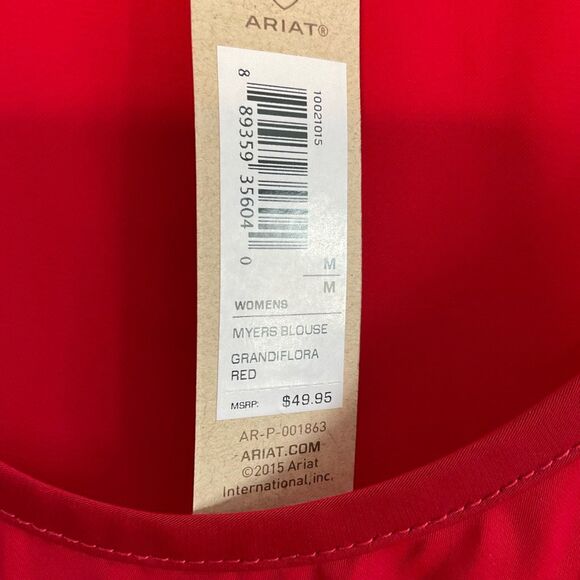 Ariat Top Women’s Medium Red Embellished SemiSheer Blouse Western Rodeo Cowgirl - Picture 10 of 13
